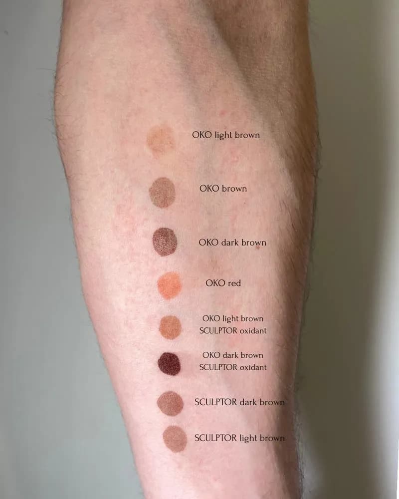 OKO and Sculptor brow tint colour swatches